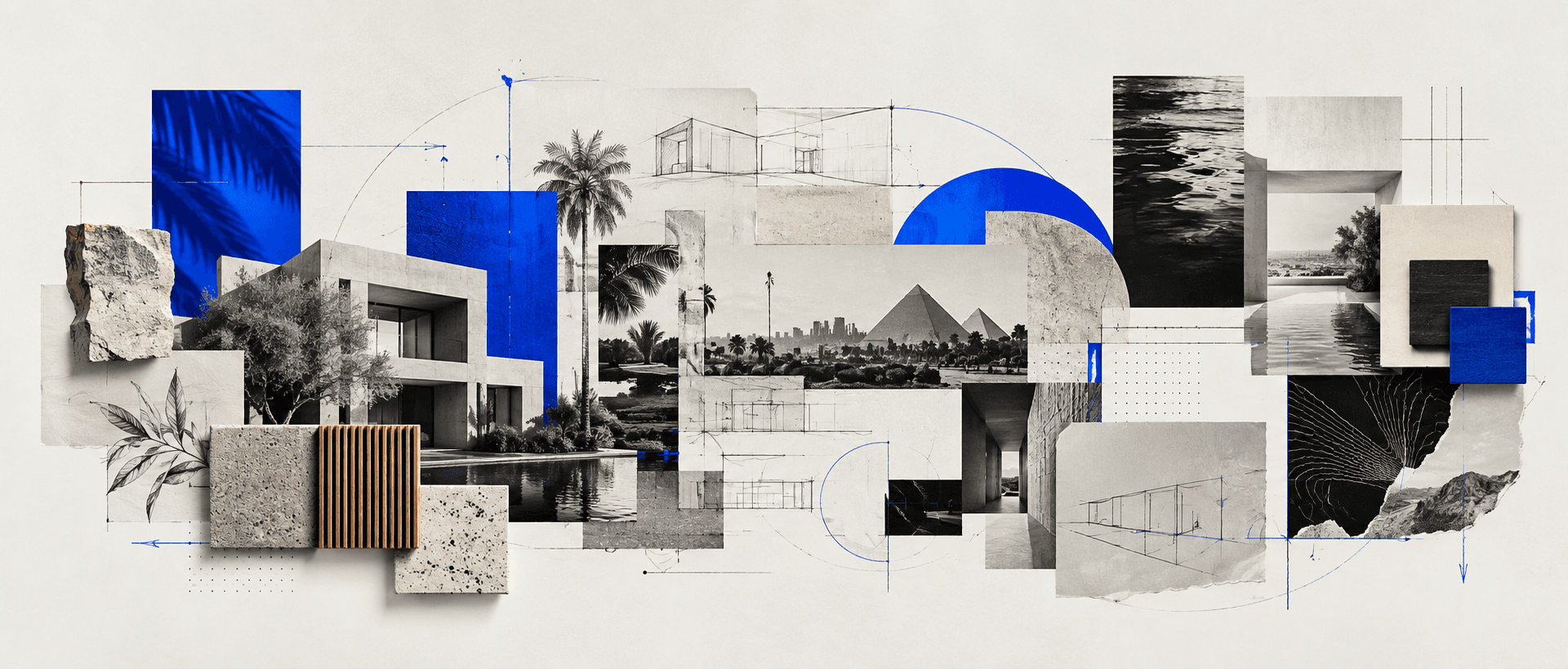 Architectural and conceptual collage connecting spatial craft and Gameel identity