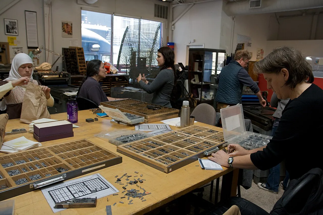 A typesetting workshop with metal type