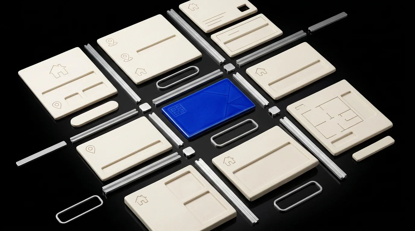 Interface components arranged on a dark surface