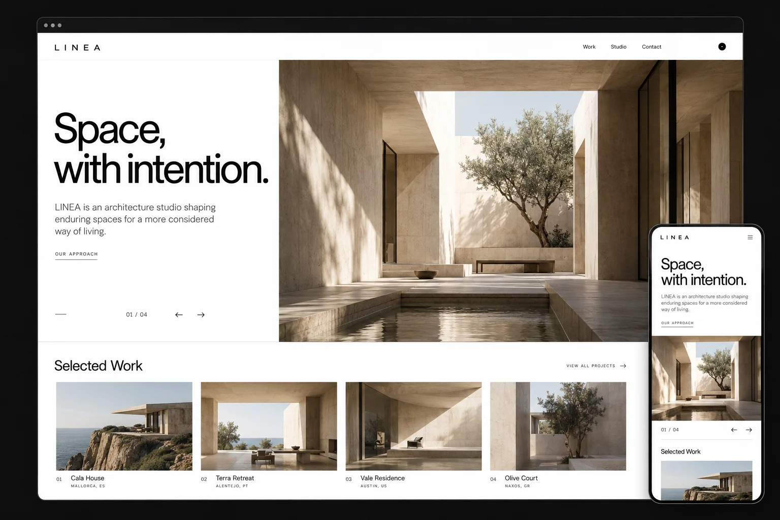 Warm architectural interior with sculptural furniture